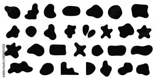 Black blob shapes, abstract organic forms, vector illustration. Modern blob shape design elements. Artistic, trendy, stylish, vector elements.