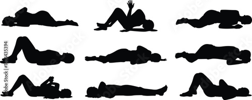 Silhouette, lying body, prone position, curled figure, forensic pose, human outline, black shape, fallen person, dramatic posture, medical reference, artistic concept, isolated figure