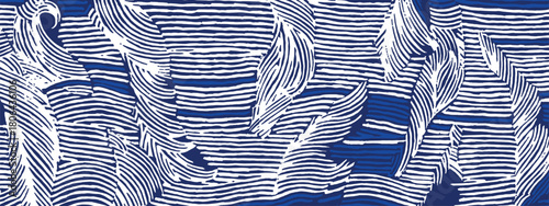 Hand drawn brush lines irregular abstract wave pattern, Japanese and tribal wood carving, engraving texture background, minimal stylized graphic for textile, decoration
