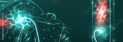 EV. Electric car connect to charging station. Eco power, EV charger, green vehicle, alternative energy, rechargeable battery, auto industry, future technology, hybrid concept

