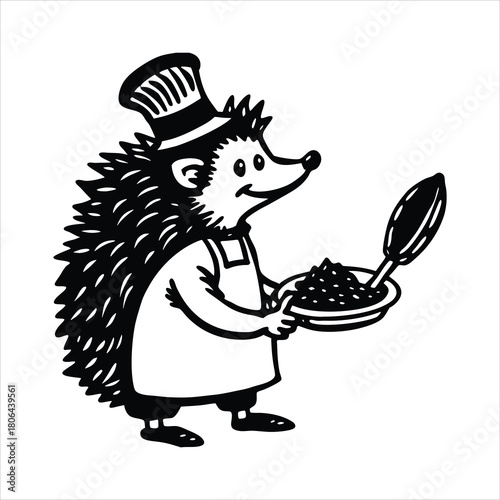 Hedgehog chef cooking pancakes in a pan