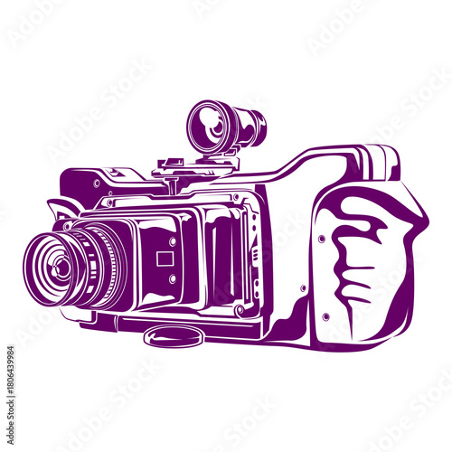 Stylized silhouette of a panoramic high-resolution camera with a wide lens setup, perfect for cinematic themes, photography graphics, and tech visuals.
