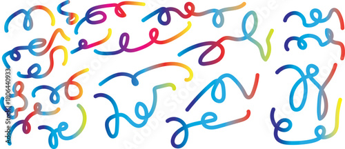 Minimalist Abstract Gradient hand drawn Line Backgrounds. Curved Rainbow Gradient Shapes with blank area Transparent PNG available Vibrant Modern. 