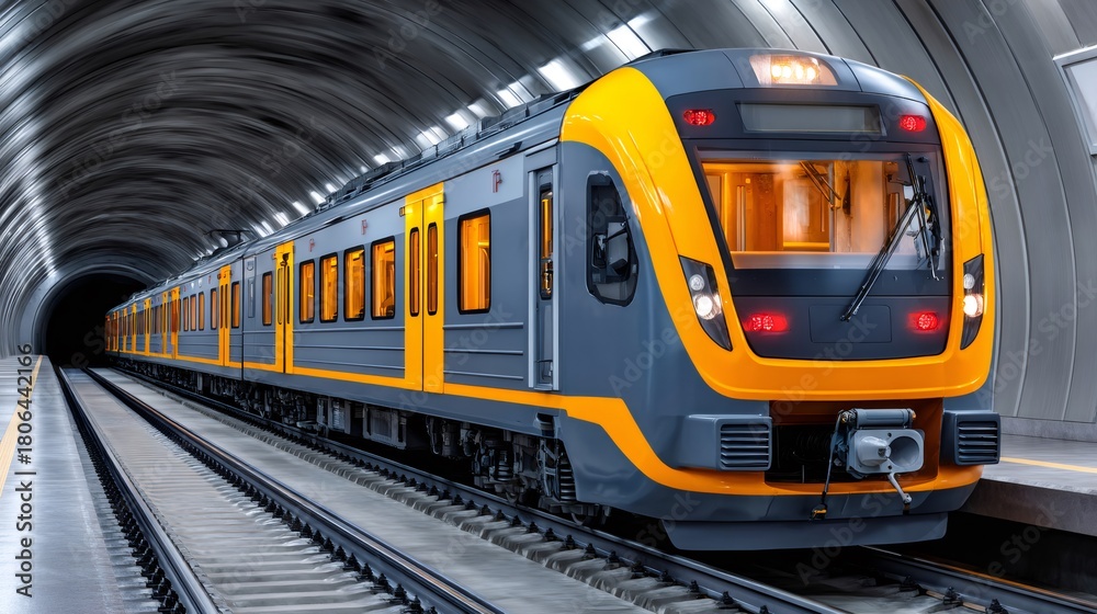 Fototapeta premium Subway train arriving at underground station platform