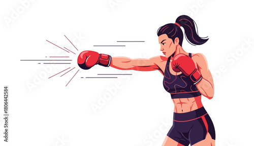 Strong woman in sportswear boxing on isolated white background vector