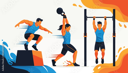 Crossfit workout exercise in gym on abstract background vector
