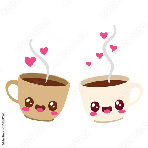 Two steaming coffee cups with hearts icon, perfect for Valentine’s promotions, social media, or illustrating daily love and connection.