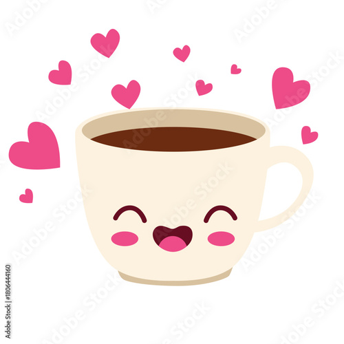 Cute coffee cup with hearts icon, ideal for Valentine’s cards, promotions, or illustrating joyful, flirty, and sweet romantic vibes.