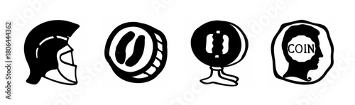 Vector set of historical, financial, and ancient money-related symbols