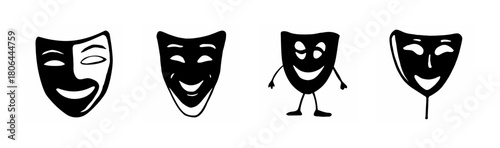 Theatrical masks icon set: happiness, drama, performance, and joy