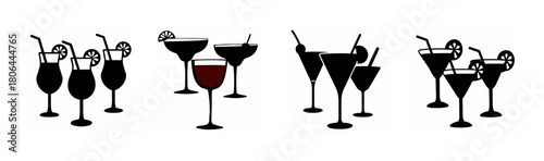 Variety of alcoholic beverages: cocktails, martinis, wine, drinks icons