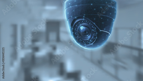 Dome security camera in interior. Business monitoring, Camera surveillance, Store cctv, Digital surveillance, Office security, Indoor monitoring, Safety control, Crime detection concept

