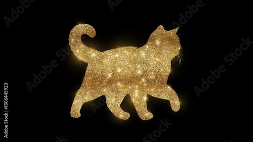 Luxury cat with golden glitter, alpha channel