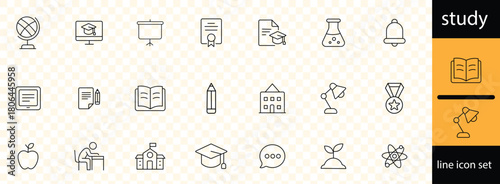 e-learning, online course, audio course, educational website, digital education, and more. Editable stroke.