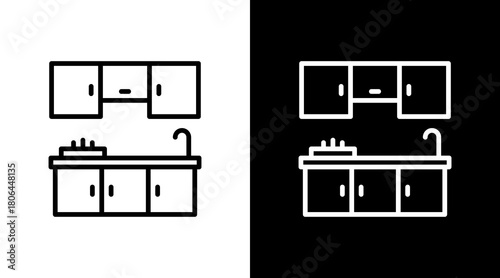 Kitchen Cabinet  White Icon Set Design