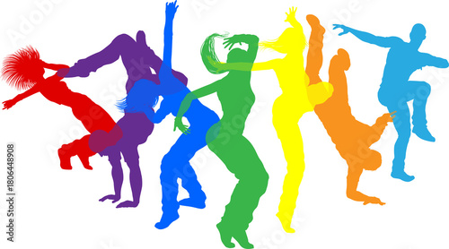 Street dancers dancing silh...
