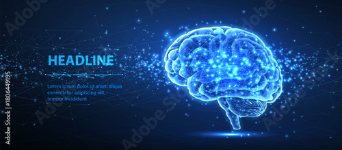 Brain. Artificial intelligence, Brain science, Nervous system, Human mind, Neurology network, Modern education, Medicine technology, AI system concept. 3d vector illustration

