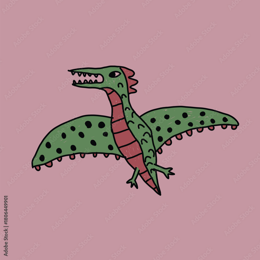 Fototapeta premium kids drawing dinosaur pterodactyl illustration