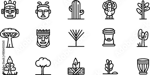 Minimalist line art of african culture icons with traditional elements