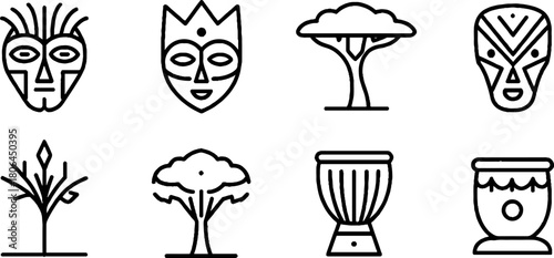 Minimalist line art set of african culture icons for design and decoration