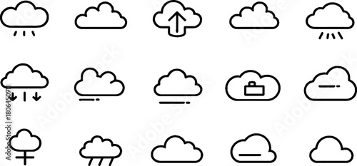 Minimalist line art cloud icon set for digital interface design