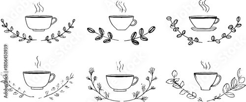 Minimalist line art coffee frames set with decorative elements