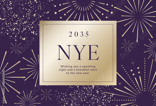 Wallpaper Mural New Years Invite Invitation Card Poster Flyer Template in Luxe Gold & Purple with Fireworks Vector Background Torontodigital.ca