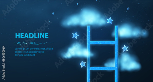 Ladder in clouds. Career growth, innovation development, creative job, career of dream, stairs to success, business goals, achieve dream, challenge concept

