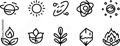 Minimalist line art of energy and balance symbols for wellness design