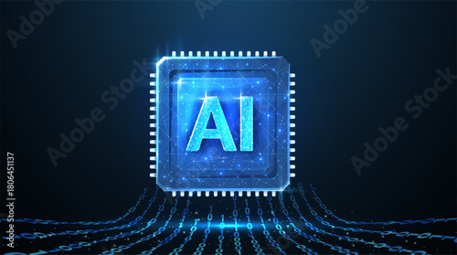 AI letters on chip. AI technology, robot core, electric line, artificial intelligence, cpu system, future tech, electronic cloud computing concept. Abstract illustration

