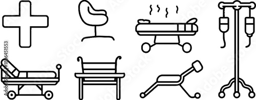 Minimalist line art set of hospital furniture for medical and healthcare design