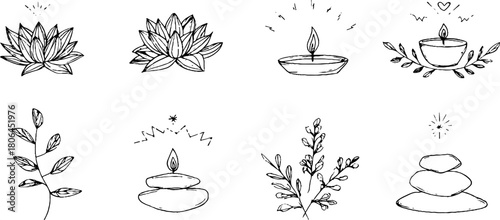 Minimalist line art of meditation and mindfulness symbols for serenity design