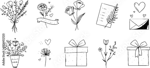 Minimalist line art symbols celebrating mother's day for cards and design projects