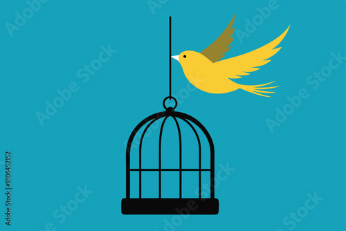 Vector illustration of a bird and cage