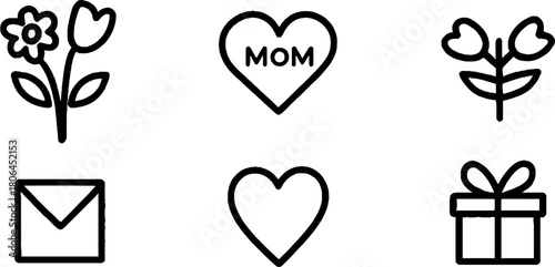 Minimalist line art mothers day icons set for greeting cards and gifts