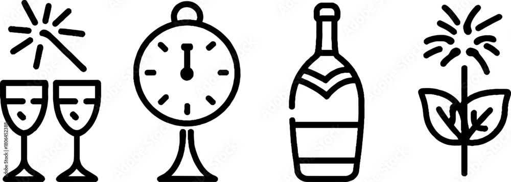 Naklejka premium Minimalist line art set of new year icons for celebration designs
