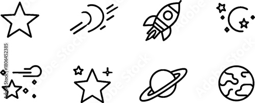 Minimalist line art collection featuring night sky icons for design