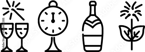 Minimalist line art set of new year icons for celebration designs