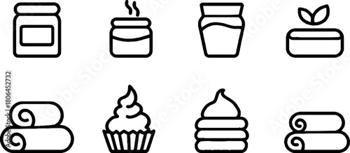 Minimalist skincare icons set featuring cream jar and beauty elements for design