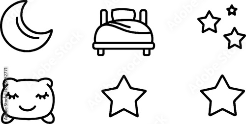 Minimalist line art of sleep and relaxation symbols for dream-themed design