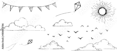 Minimalist line art collection of sky and wind inspired elements for creative design