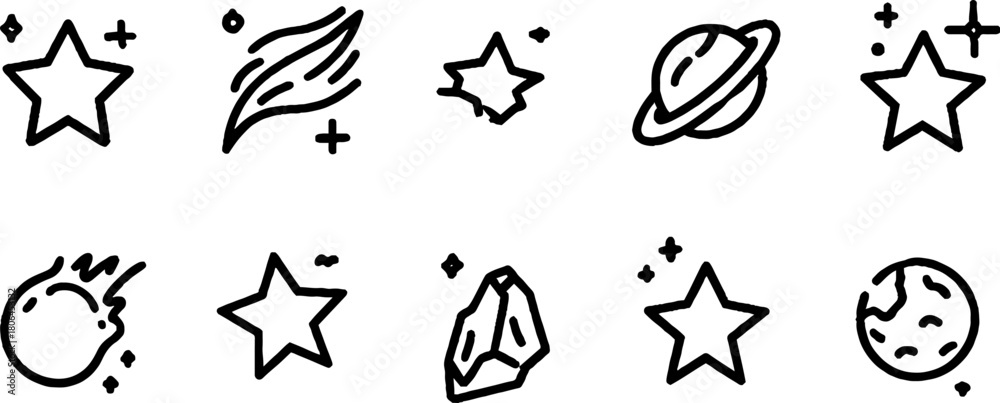 Fototapeta premium Minimalist line art set of star and space icons for design projects