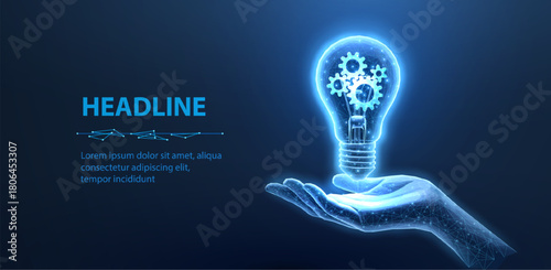 Bulb with gears inside. Learning solution, Engine power, Data insight, Gear mechanism, Business development innovation, Customize product, Innovation technology, Digital knowledge, innovation concept.