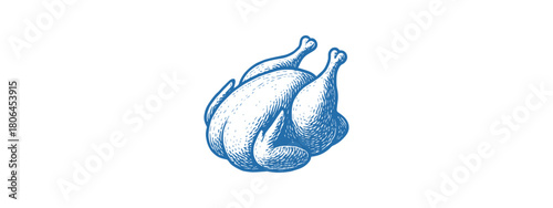 Whole Chicken Poultry Vector Drawing: Raw Meat Food Preparation Line Print