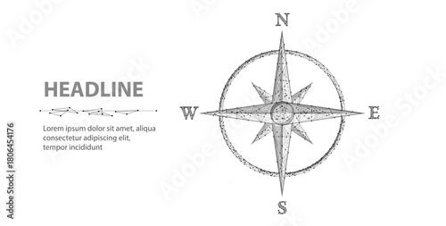 Low pole vector compass. Business strategic explorer, Vision crisis, Mission path, Agency creative, Digital strategy, Market decision, Achievement strategy, Financial stock, Company vision concepts

