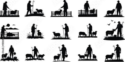 shepherd, sheep, farming, livestock, pastoral, herding, countryside, rancher, agriculture, flocks, grazing, rural, shepherding, meadow, silhouette