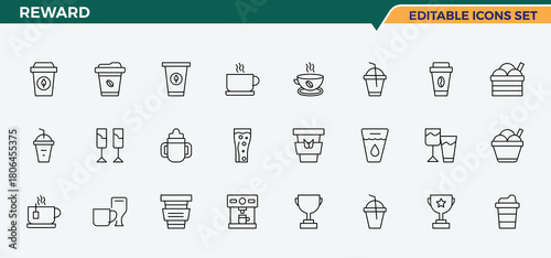 Reward line icon set. Includes thin line symbols medal, champion, competition, award, winner and more. Cup modern icon set. Modern icons collection. Editable vector stroke.