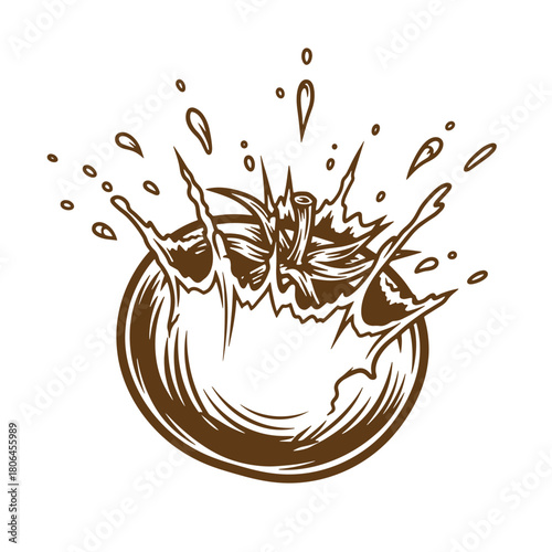 Artistic sketch illustration of a splashing tomato fruit with water droplets