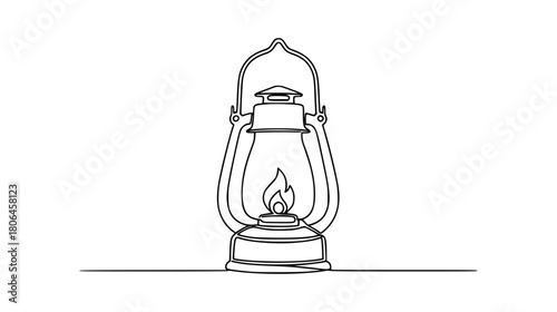 Evocative antique lantern emits a warm glow, igniting nostalgia and rustic charm in minimalist line art