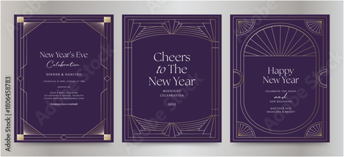 New Years Eve Invitation Invite Flyer Layout with Vintage Art Deco Border & Frames Vector for Gatsby Inspired Retro Background & New Years Poster Flier Template